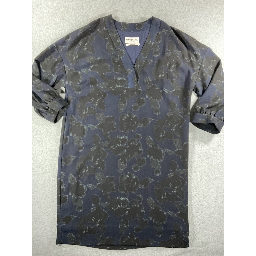 Essentiel Antwerp Navy Blue Floral V-Neck Shift Dress Womens Size 40 Large 1410